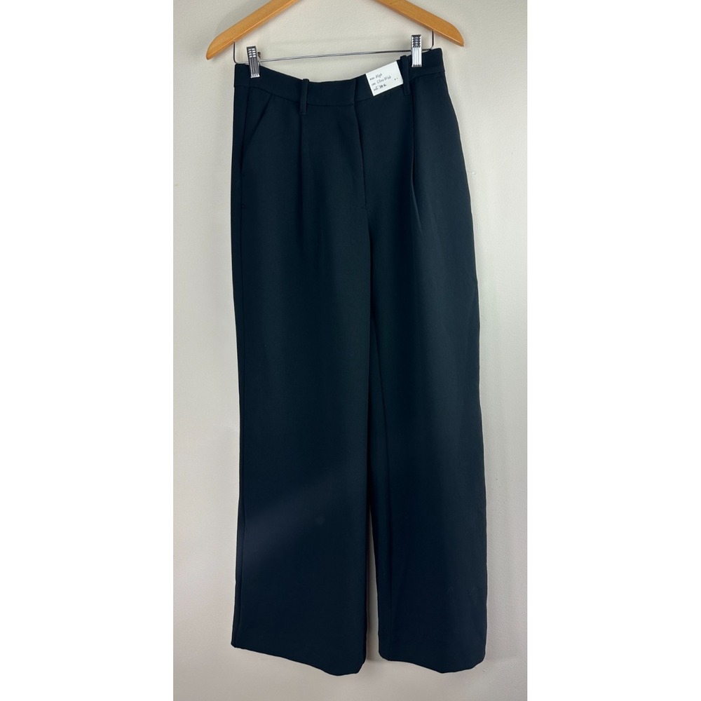 NEW Abercrombie & Fitch High Rise Pleated Ultra Wide Leg Trouser Black 28 6L - Picture 2 of 16